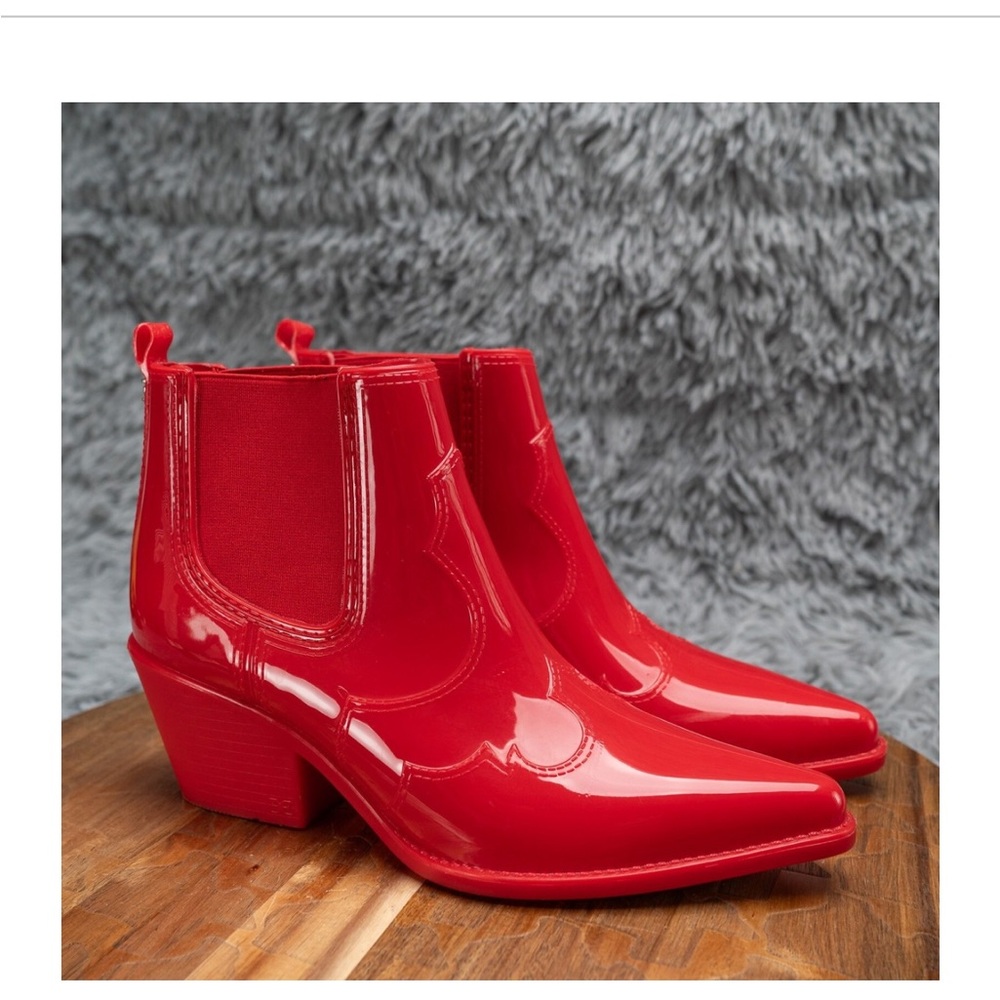 Sam Edelman Shiny Red Winona Western Rubber Boots, BRAND NEW IN ORIGINAL BOX